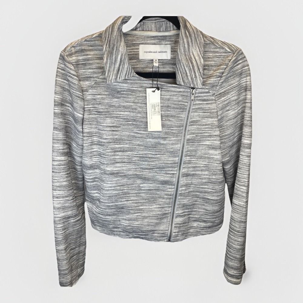 NWT Cupcakes & Cashmere Gray White McLaren Moto Jacket Women M Retail $138